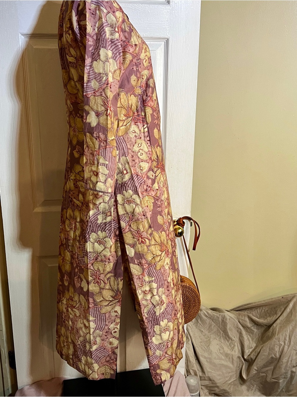 Ethnic Wms Cotton Muslin Floral Lilac Boho Sequin Wrap Side‎ Slits Midi Kaftan L - Picture 7 of 14